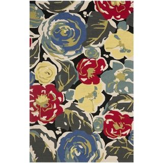 Safavieh Four Seasons Stain resistant Hand hooked Abstract Black Rug (3 6 X 5 6)