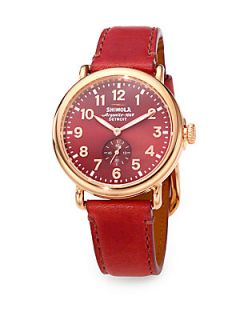 Shinola Runwell Rose Goldtone PVD Stainless Steel & Leather Strap Watch   Red