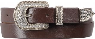Womens Journee Collection Rhinestone Buckle Skinny Belt   Brown Belts