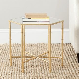 Safavieh Treasures Kerri Gold/ Mirror Top Accent Table (Gold and mirror topMaterials: Iron and mirrorDimensions: 17 inches high x 20 inches wide x 17.2 inches deepThis product will ship to you in 1 box.Assembly Required )