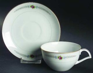 Narumi Olive Leaves Flat Cup & Saucer Set, Fine China Dinnerware   Pink Roses, B