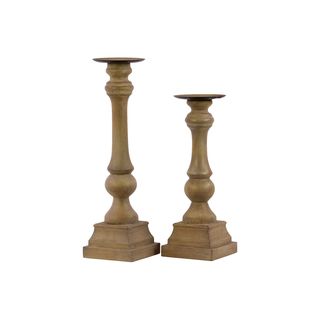 Wood Candle Holders (set Of 2) (Large holder measures 5.13 inches wide x 5.13 inches deep x 19.75 inches high; Small holder measures 5.13 inches wide x 51.3 inches deep x 17 inches highFor decorative purposes only WoodSize: Large holder measures 5.13 inch