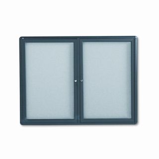 Quartet Enclosed Bulletin Board, Fabric Covered Cork, 48 x 36, Gray, Aluminum