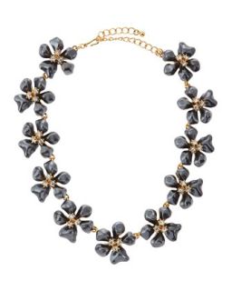 Pearly Crystal Flower Collar Necklace, Gray