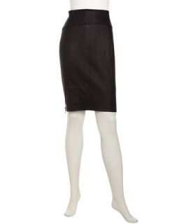 Brie Stretch Leather Pencil Skirt, Black