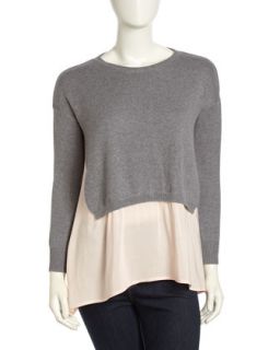 Handkerchief Layered Sweater, Gray/Pink