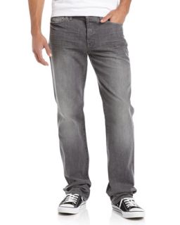 Standard Straight Leg Jeans, Gray Distressed