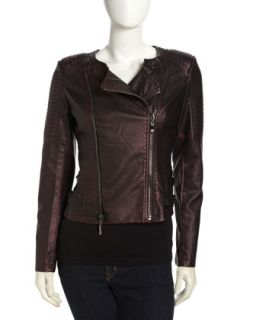 Faux Leather Quilted Sleeves Moto Jacket
