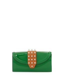 Two Tone Studded Collar Flap Top Wallet, Green