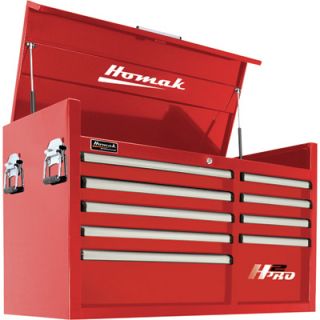 Homak H2PRO 41in. 9 Drawer Top Tool Chest   Red, 41 1/8in.W x 21 3/4in.D x 24