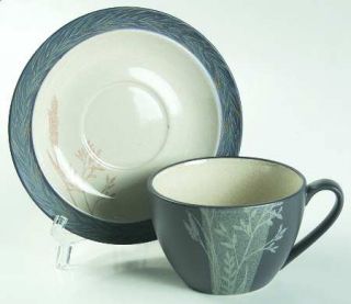 Johnson Brothers Moonglade Flat Cup & Saucer Set, Fine China Dinnerware   Black